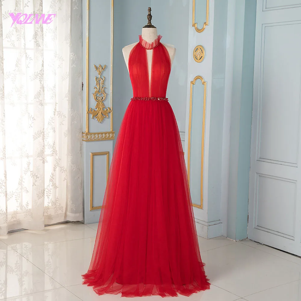 YQLNNE элегантные красные вечерние платья с высоким вырезом длинное строгое платье