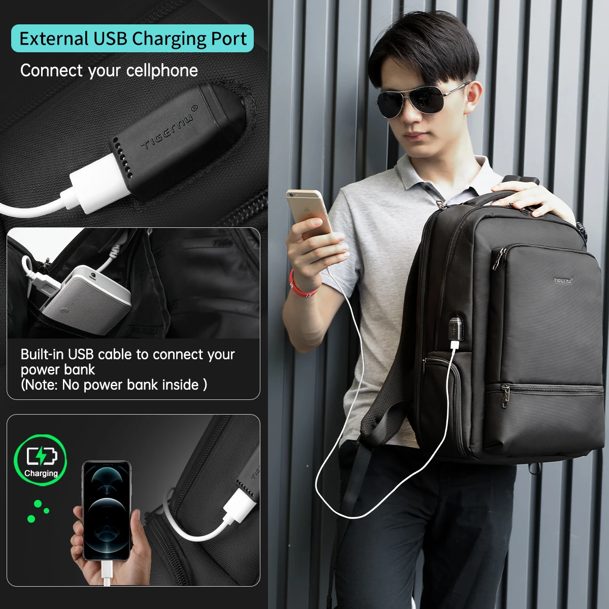 Tigernu Lifetime Warranty Nylon Backpack Anti theft 22L Men 15.6 inch Laptop Backpack Bag USB Charging Travel Male Mochila Schoolbags - Image 4