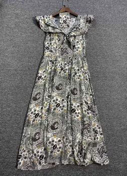 

Women Dress Spring and Summer Ruffled Sleeveless Belt V-Neck Dress