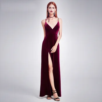 

Evening Dress Elegant V-neck Spaghetti Strap Formal Gown Straight Party Gowns Sexy Split Plus Size Long Robe De Soiree 2019 C402