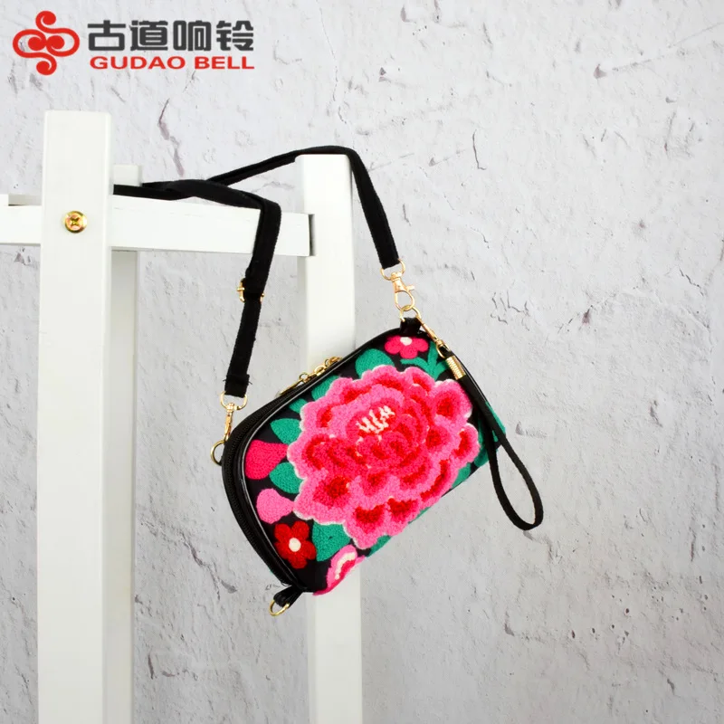 New Style Canvas Embroidery Bag Women's Embroidered Change Mobile Phone Bag Shoulder Cross-body Mini Clutch Bag