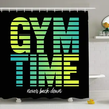 

Shower Curtain Set with Hooks 66x72 Monochrome Gym Time Black Fashion Slogan for Retro Active Wear Sports Text Young Recreation