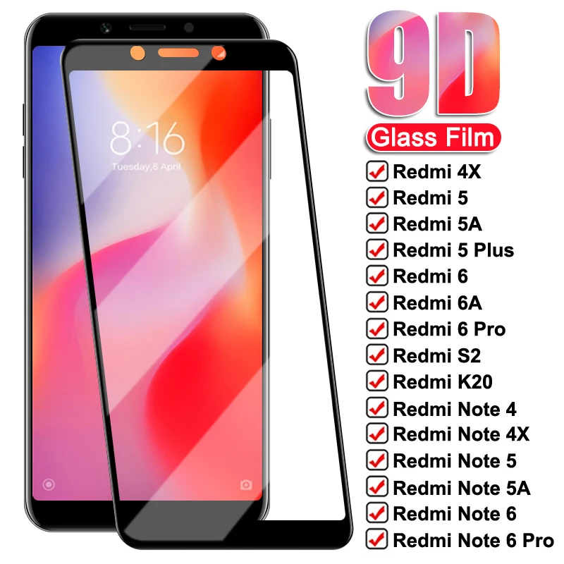 9D закаленное стекло для Xiaomi Redmi 5 Plus 5A 6 6A 4X S2 Go K20 полноэкранная защита Note 4 Pro