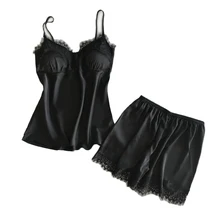 Новое Женское атласное кружевное ночное белье нижнее белье шорты пижамный комплект без нагрудной накладки IR-ing