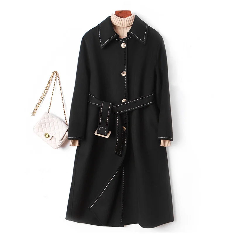 

Small Tweed Coat Women's 2021 New Winter College Style Black Woollen Coat Gentle Department Medium Length