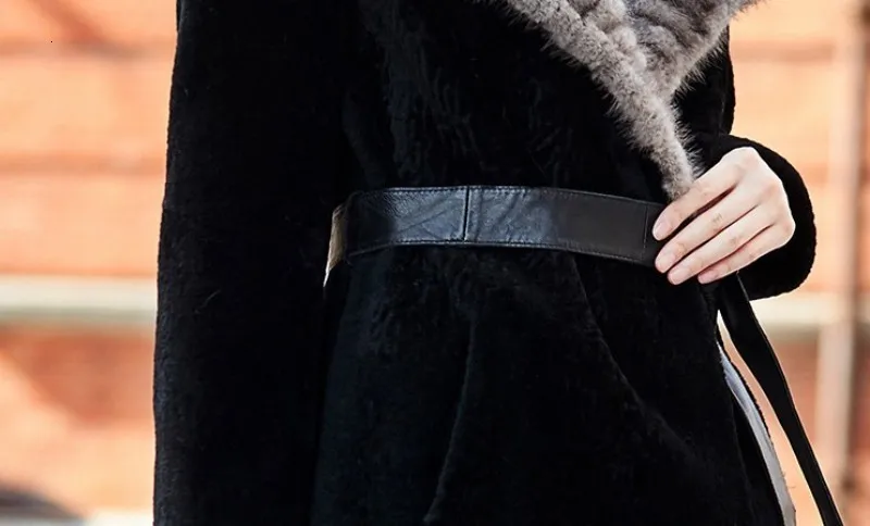 Casacas Para Mujer Invierno, Женское зимнее пальто с мехом, толстое теплое длинное пальто с натуральным мехом, настоящий черный синий пояс, пальто для женщин, роскошные