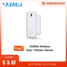 YAJADO 433MHz Wireless Door Window Sensor Tuya Smart Door Magnet Window Detector Sensor Alarm for Home Security Alarm System