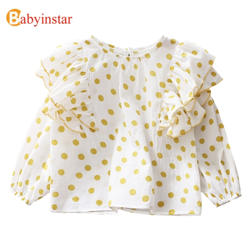 Babyinstar/Новое поступление года; детские блузки для девочек; блузки принцессы с оборками в горошек; Детские милые рубашки; детская одежда