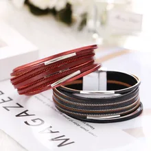 8 сезонов, винтажные плетеные черные/красные кожаные мужские браслеты для женщин, браслеты, металлическая полоса, Металлическая магнитная пряжка, браслет, ювелирное изделие
