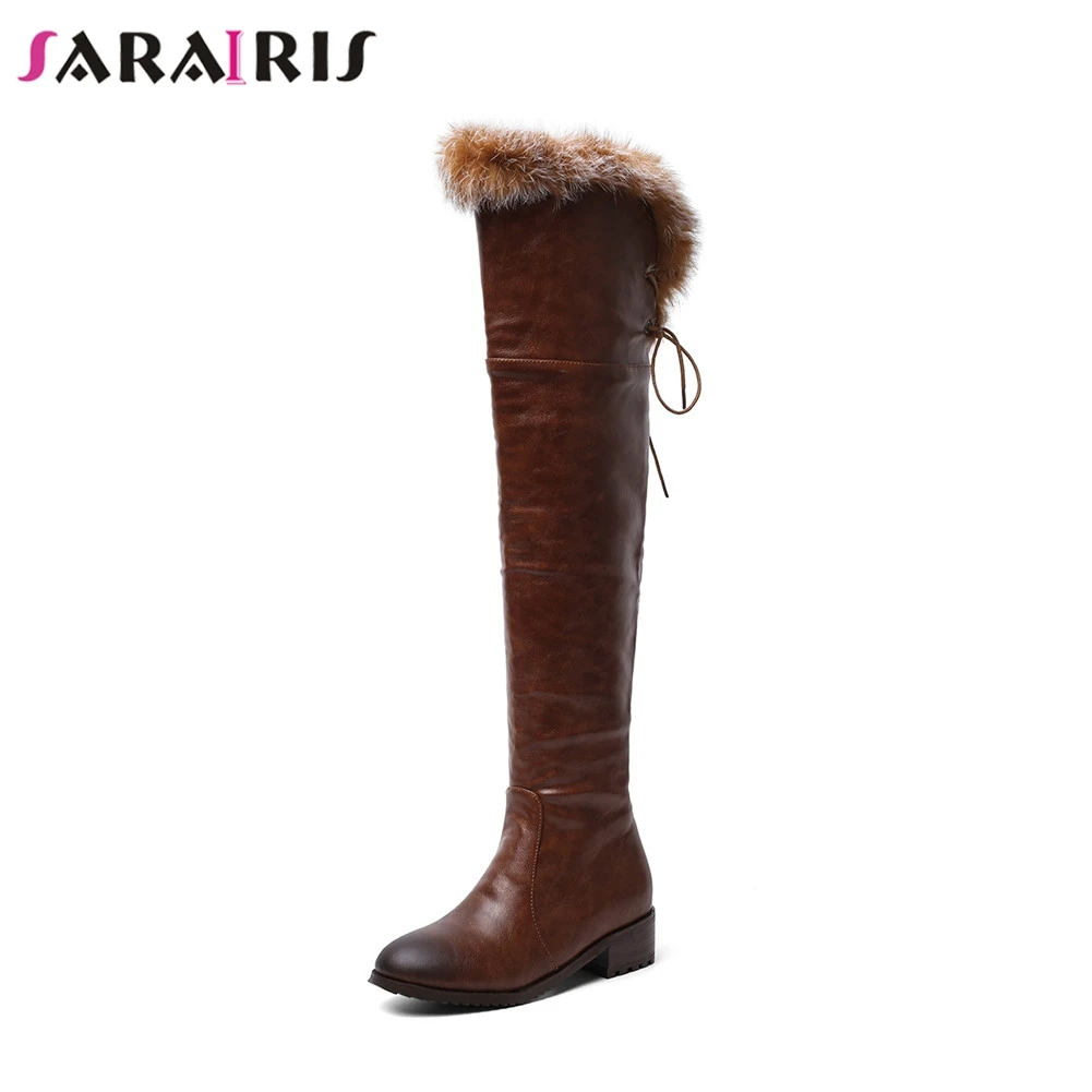 

SARAIRIS Brand New Plus Size 34-48 Fur Thigh High Boots Ladies Chunky Heels Shoes Woman Casual Party Over The Knee Boots Women