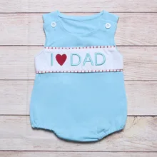 

Summer Clothes Boy Blue Sleeveless I Love Dad Embroidery Pattern Toddler Romper