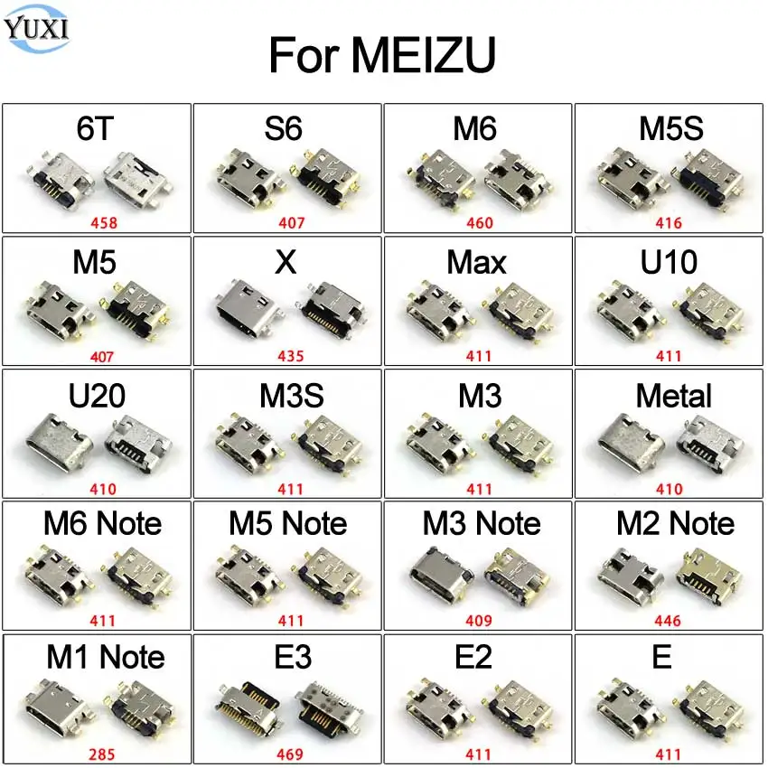 10 шт. сменный разъем YuXi для Meizu 6T S6 M1 M2 M3 M3S M5 M5S M6 Note U10 U20 E E2 E3 Max X USB Jack зарядного порта