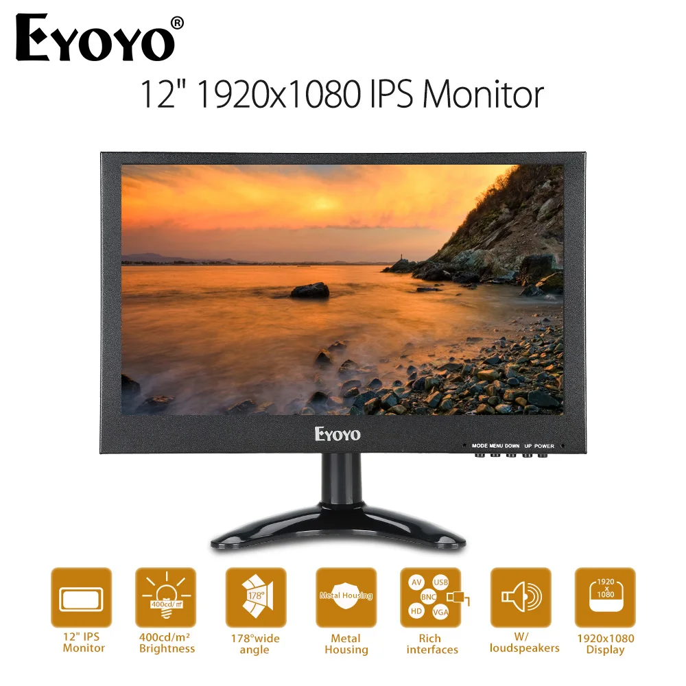 

EYOYO EM12G IPS HDMI CCTV TV Monitor 12" FHD 1080P LCD Screen With VGA BNC AV USB Moniteur Pantalla For PC DVR Security Camera