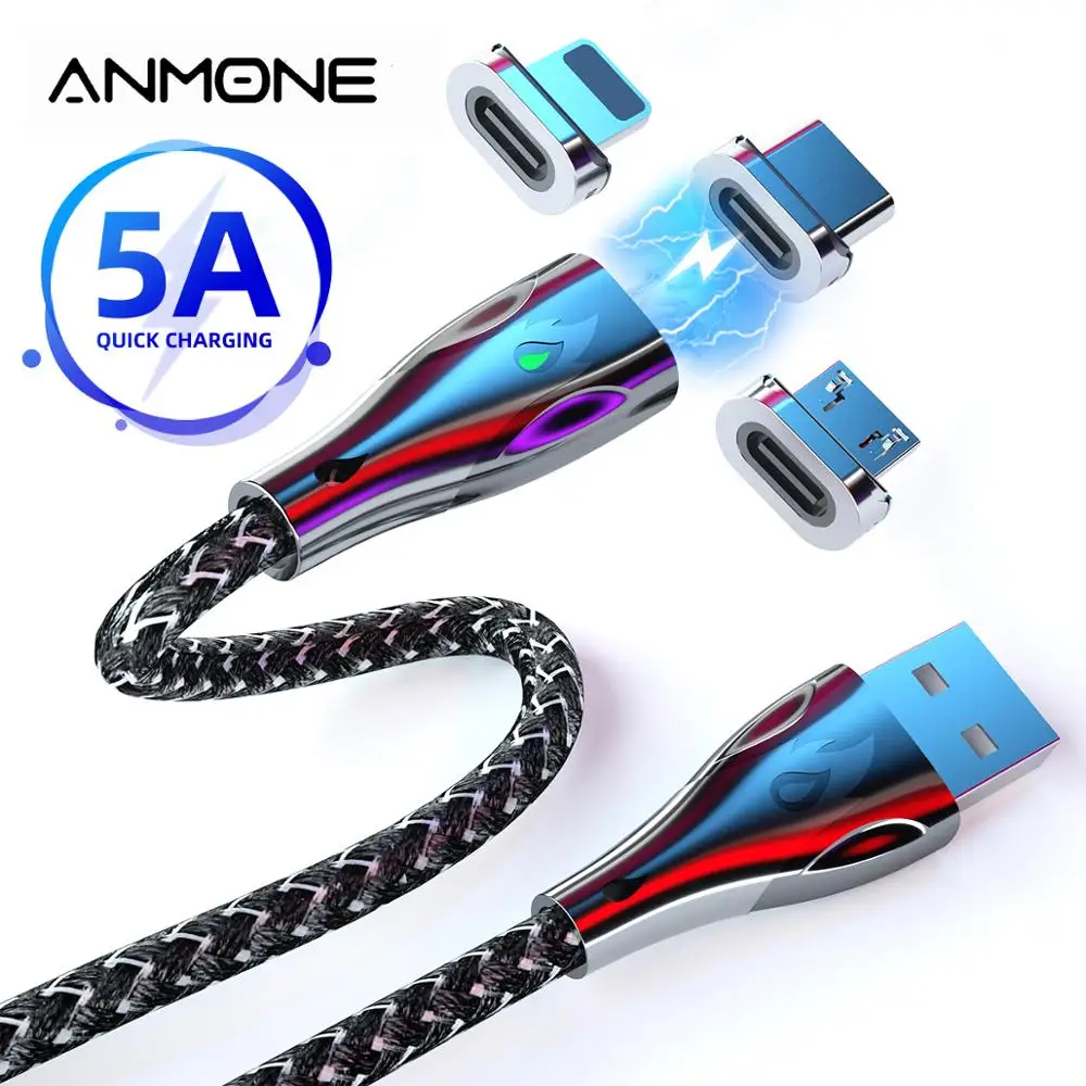 Цинковый сплав Тип C Магнитный кабель Магнит Micro USB телефонный цинковый 5А провод