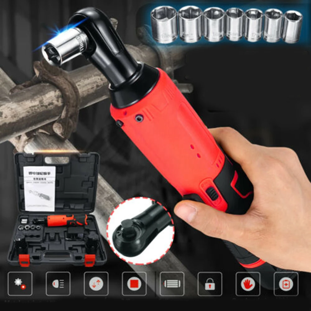 

9 pcs set 3/8'' 12V 45N.m Cordless Ratchet Right Angle Wrench Tool +7 Socket No Battery for car repair