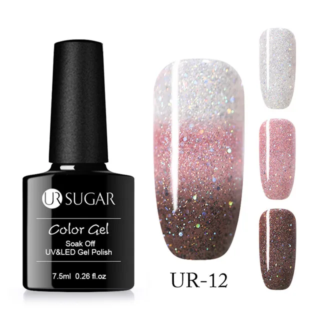 UR SUGAR 7.5ml Thermal UV Gel Nail Polish 3 Colors Holographic Glitter Gel Polish Soak Off UV LED Gel Varnish Semi Permanent - Цвет: 45024-12