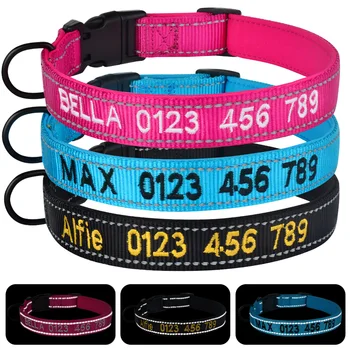 

Airuidog Adjustable Nylon Dog Collar Personalized Embroidered Padded Dog Collar Puppy ID Collars Reflective