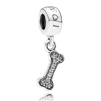 

Genuine 925 Sterling Silver Bead Charm Love My Dog & Bone Pave Crystal Pendant Fit Pandora Bracelet & Necklace Diy Jewelry
