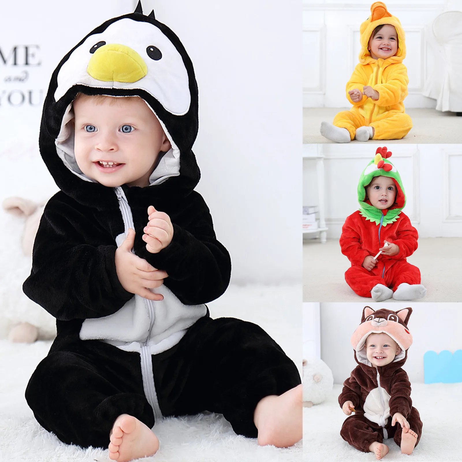 

Baby flannel romper Baby Toddler Animals Cosplay Cute Cartoon Pajamas Costume Romper Jumpsuit Plush 3D animal shape lovely Y4