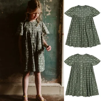 

Ins Little Cotton Clothes LCC Summer Dress For Girls Dresses Party Dress Baby Clothes Outfits Pattern Green Flower O Neck B