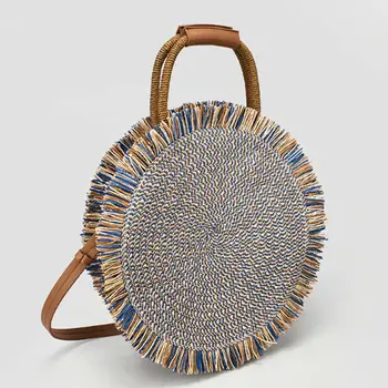 

New Women Ladies Round Rattan Straw Woven Bag Women Crossbody Holiday Beach Circle Handbag Retro