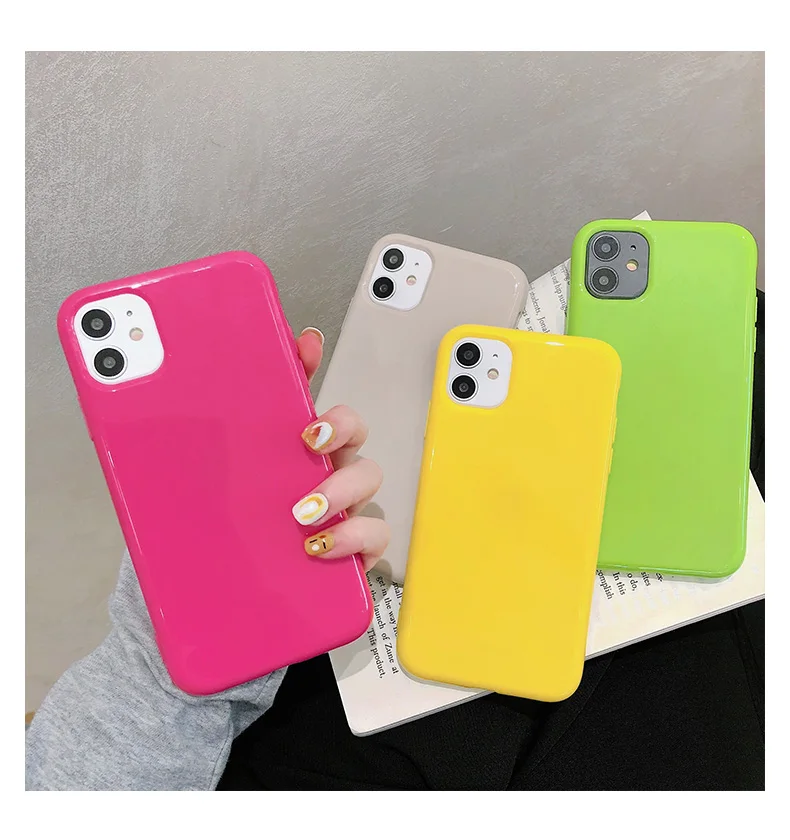 SUYACS Candy Color Glossy Phone Cases For iPhone 11 Pro Max XR XS 6 6S 7 8 Plus X Soft TPU Full Body Back Cover Coque Gift | Мобильные