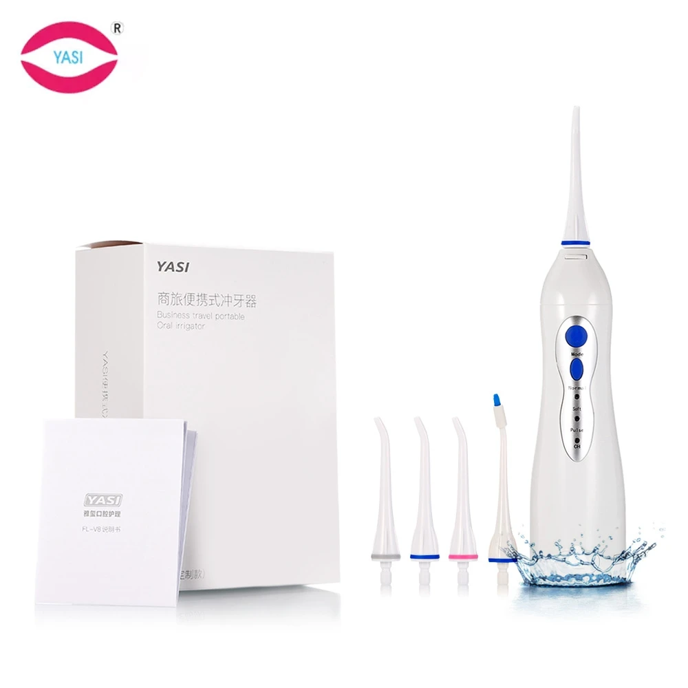 Blue YASI FL-V8 usb зарядка Водонепроницаемый ирригатор для полости рта электрический зубной удар воды зубная нить с тремя стоматологическими режимами+ 4 насадки - Цвет: Blue