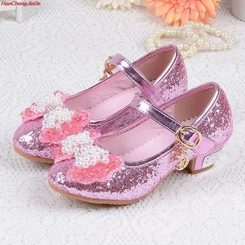 

Girls Leather Wedding Shoes Baby Children's Sequins Princess Enfants Kids High Heels Dress Party Shoes for Girls eu 26-37