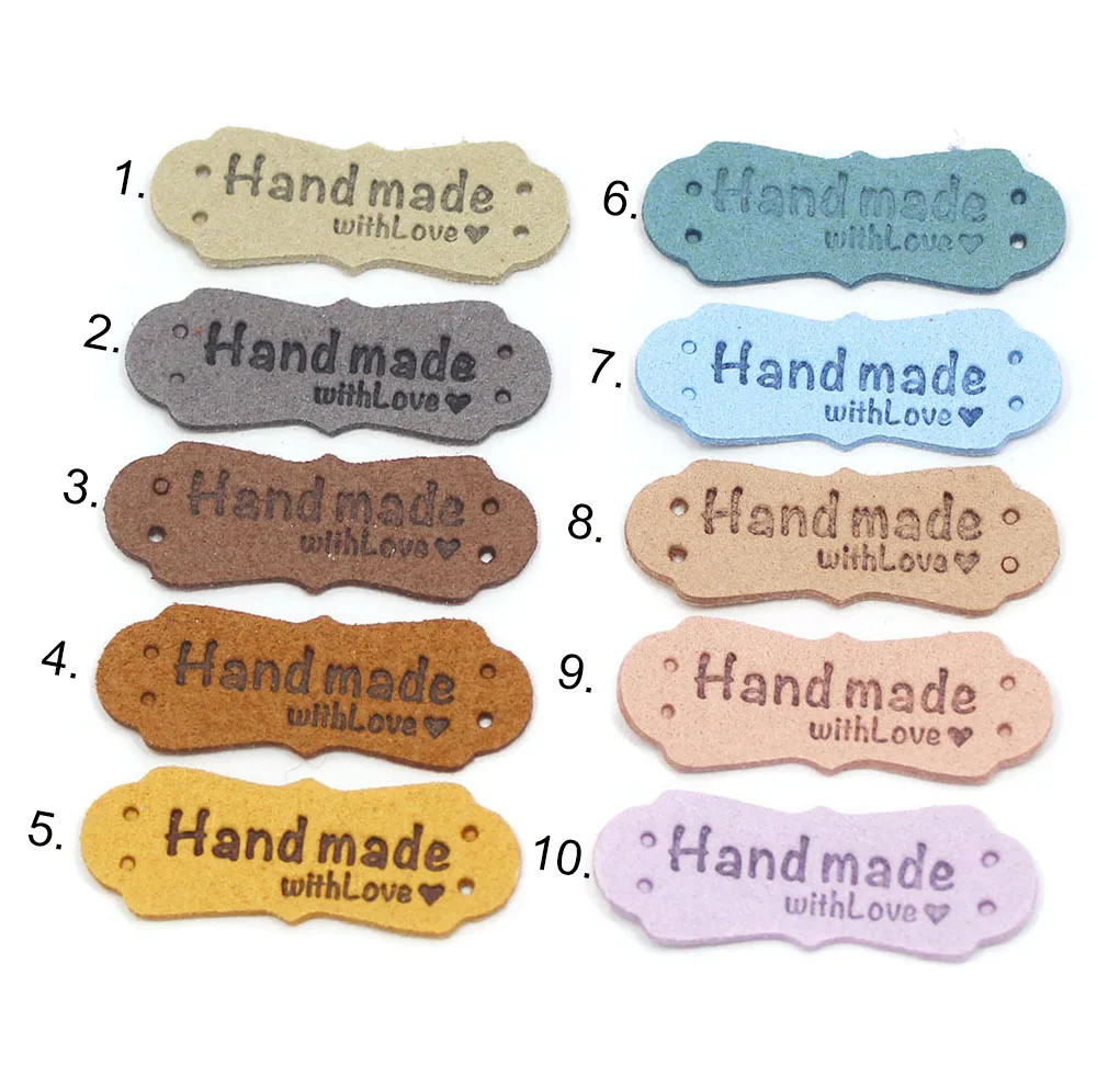 Leather Labels 20Pcs PU Leather Labels Tags For Handmade DIY Hats Bags Hand Made With Love Label For Clothes Sewing Tags Garment Accessories