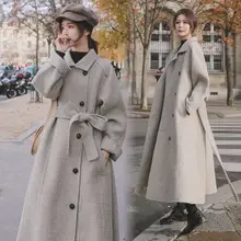 Зимнее корейское Женское пальто винтажное длинное шерстяное клетчатое Пальто Формальное тонкое длинное пальто с длинным рукавом зимняя женская куртка