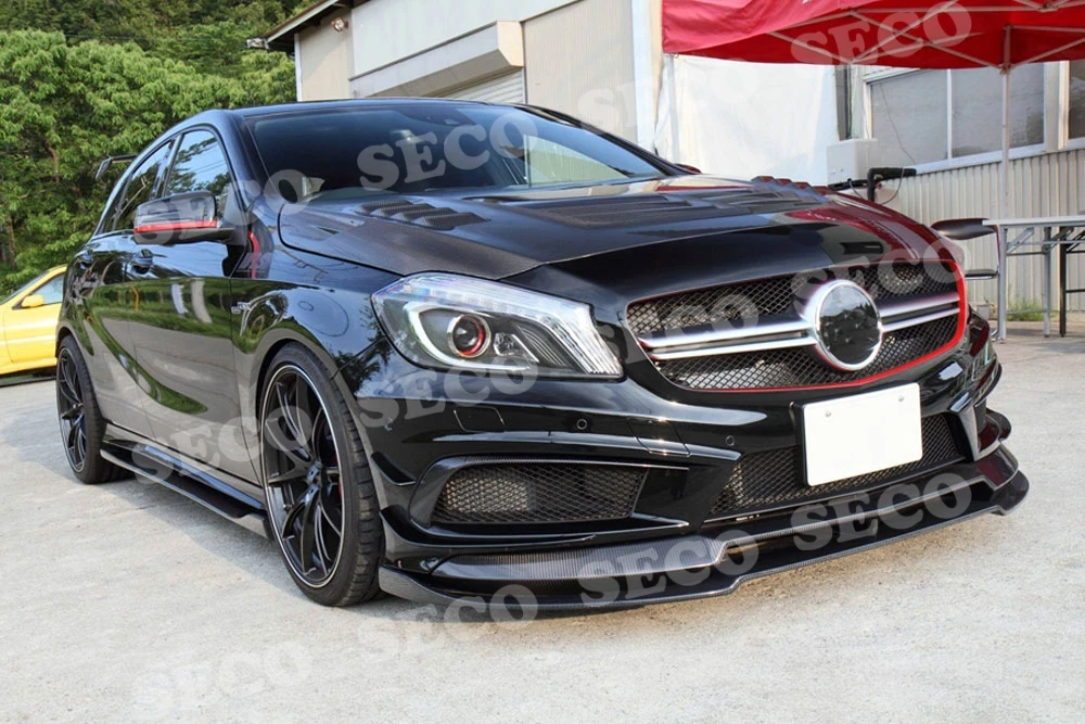 Для Mercedes Benz A Class W176 A250 спортивный бампер 2013- двойной передний спойлер для губ из углеродного волокна Защита подбородка для автомобиля