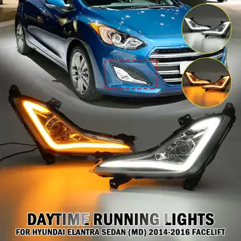 

2PCS LED Daytime Running Lights DRL Fog Lamp Lighting For Hyundai Elantra Sedan MD 2014 2015 2016 Facelift Turn Signal Yellow