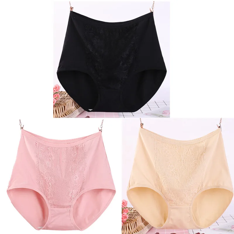pink skin black 3Pcs/Lot XL-6XL Large Size Women Sexy Lace Panties Seamless Cotton Breathable Panty Solid Briefs Girl Sexy Underwear 3267 - Цвет: pink skin black