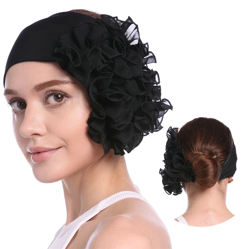 

Muslim turban for women soft elastic flowers hijabs solid chiffon turbante mujer femme musulman ready to wear hijab head scarf