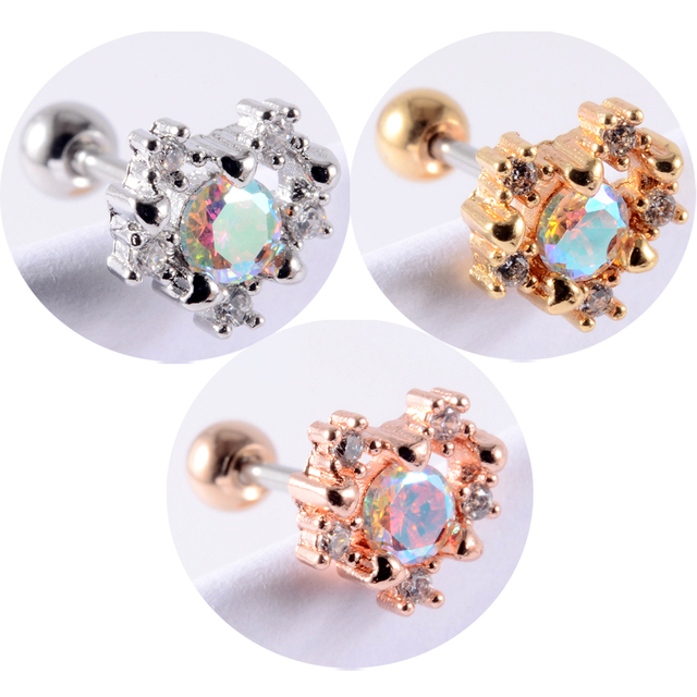 Colorful Crystal Ear Studs Cartilage Helix Lobe Conch Rook Piercing Screw Earrings Body Piercing Jewelry For Woman Ear Gift