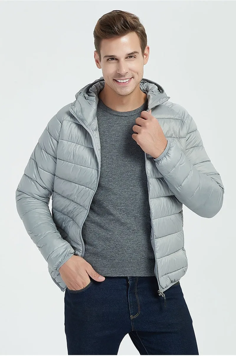 

Spring Autumn man Ultralight Thin Down Jacket White Duck Down Hooded Jackets Warm Winter Coat Portable Outwear mens jacket