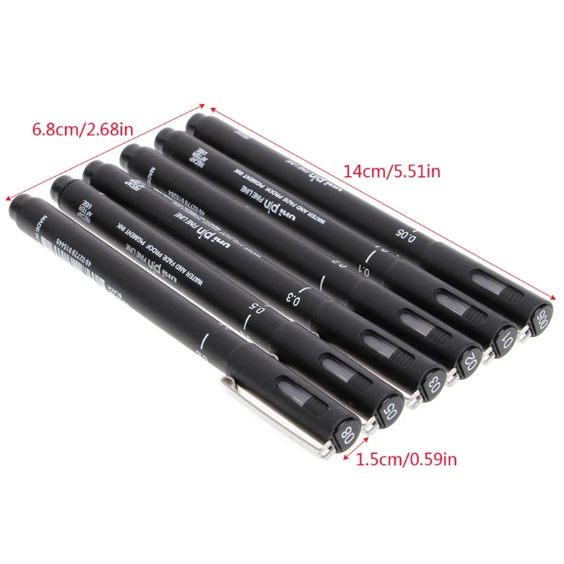 6pcs/lot Pin Drawing Pen Fineliner Ultra Fine Line Art Marker Black Ink 005 01 02 03 05 08 Micron Drawing Pen Office School Set images - 6