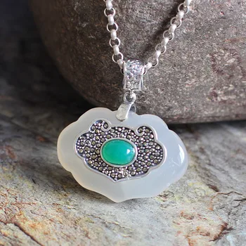 

Character of silver products 】 Thai silver wholesale S925 silver inlay ms chalcedony pendant