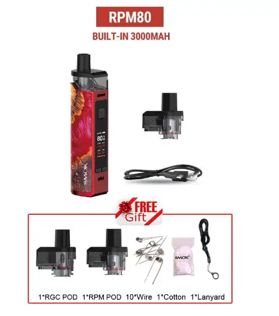SMOK RPM80 об/мин 80 PRO комплект 80 Вт 3000 мАч батарея электронная сигарета испаритель RPM RBA Pods катушки VS RPM40 NORD NOVO - Цвет: RPM80 Red Wood