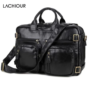 

4 Functions Men Genuine Leather Handbag Male Large Business Travel Messenger Bag Men's 14 Inch Laptop Crossbody Bag Portfolio