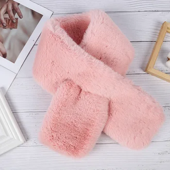 

Solid color faux rabbit fur winter thick warm wool scarf flm01