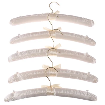 

5Pcs 38cm Beige/ White Satin Padded Top Hangers Clothes Coat Top Grade Hanger Gold Hook