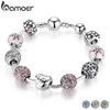 [Coupon $15 OFF $3] BAMOER Silver Plated Charm Bracelet & Bangle with Love and Flower Beads  4 Colors 18CM 20CM 21CM PA1455 ► Photo 1/5