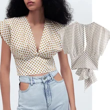 

Elmsk Blusas Mujer De Moda 2021 Ins Fashion Blogger Vintage Polka Dot Summer Blouse WomenShort Shirt Women Blouse And Tops