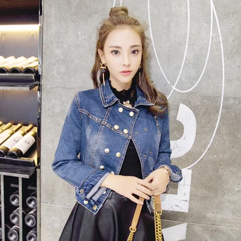 

new arrived spring Jackets woman denim Fashion Casual Turn down Collar long sleeves Slim Short Single Breasted Coat