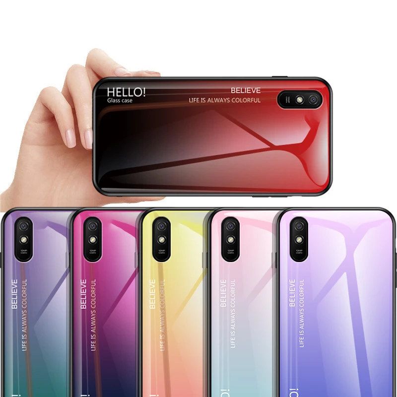 Gradient Tempered Glass Case For Xiaomi Redmi 9a Color Silicone Bumper Cover For Redmi Note 9s 9 A Redmi9 Shockproof Coque Capa Phone Case Covers Aliexpress