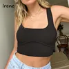 Irene Rib Sexy Square Collar Women Crop Tops 2022 Summer Off Shoulder White Vest Knitted Solid Corset Scoop Tank Tops ► Photo 2/6