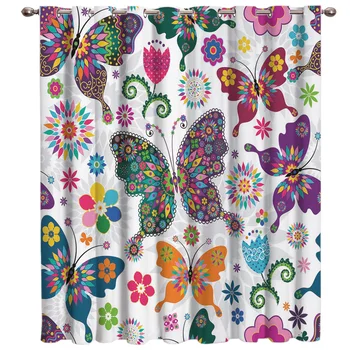 

Butterfly and Flower Floral Window Curtains Dark Window Blinds Living Room Kitchen Indoor Fabric Kids Curtain Panels