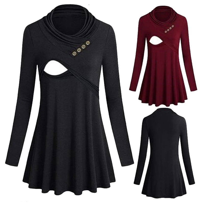 

Maternity Clothes Breastfeeding Clothes Turtleneck Long Pregnancy Shirt Patchwork Long Sleeve Maternity Shirt Nursing Top