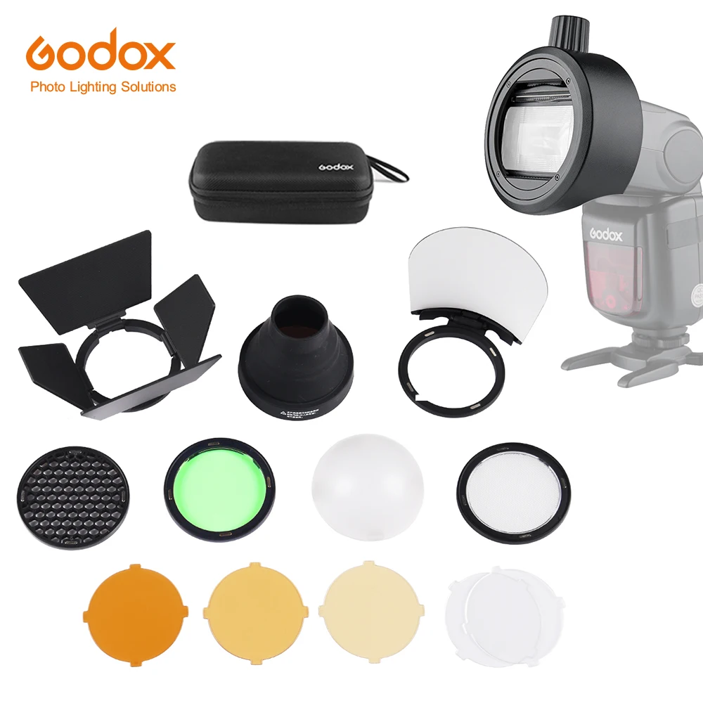 In-Stock-Godox-S-R1-with-AK-R1-Flash-Speedlight-Adapter-Barn-Door-Snoot-Color-Filter